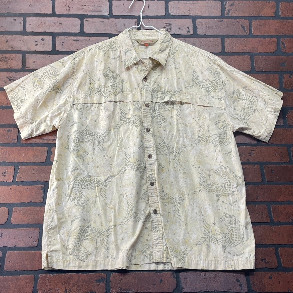 Redington Men's XL Fly Fishing Fish‎ Tarpon Print Short Sleeve Button Down Shirt
